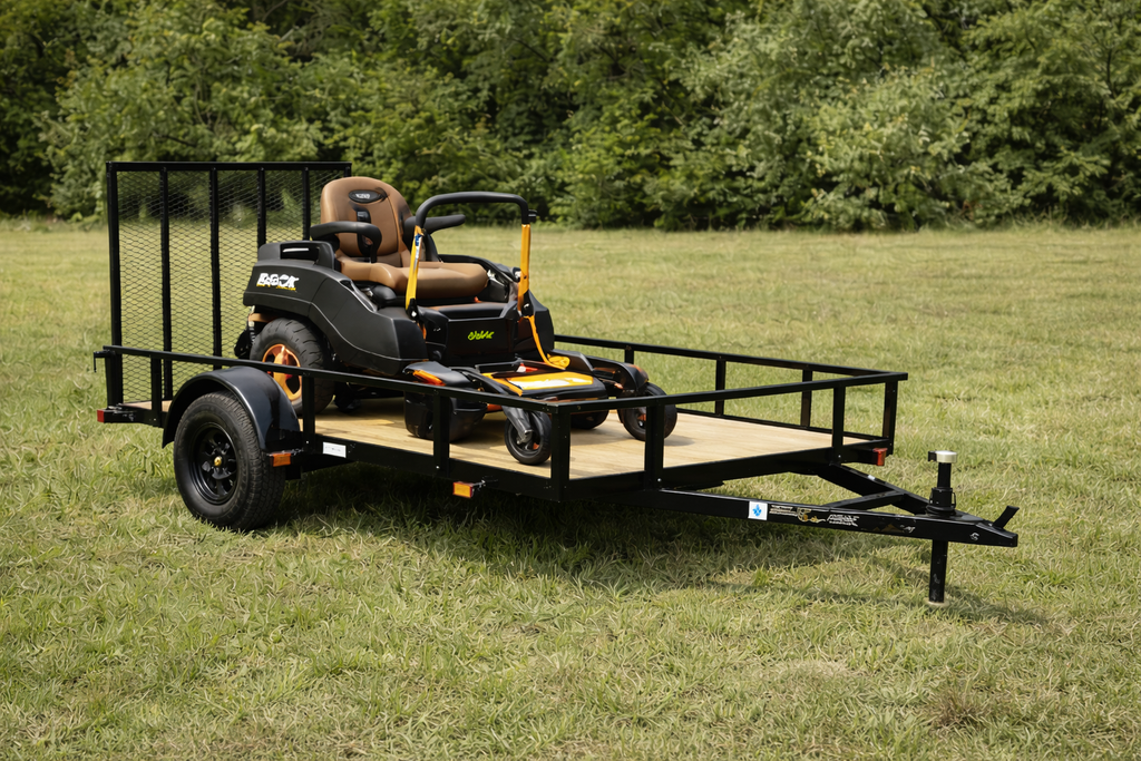 6' x 10' Carry-On Single Axle Utility Trailer – Heavy-Duty Open Deck Trailer with 4-Foot Rear Mesh Ramp and 2,990 lb. GVWR